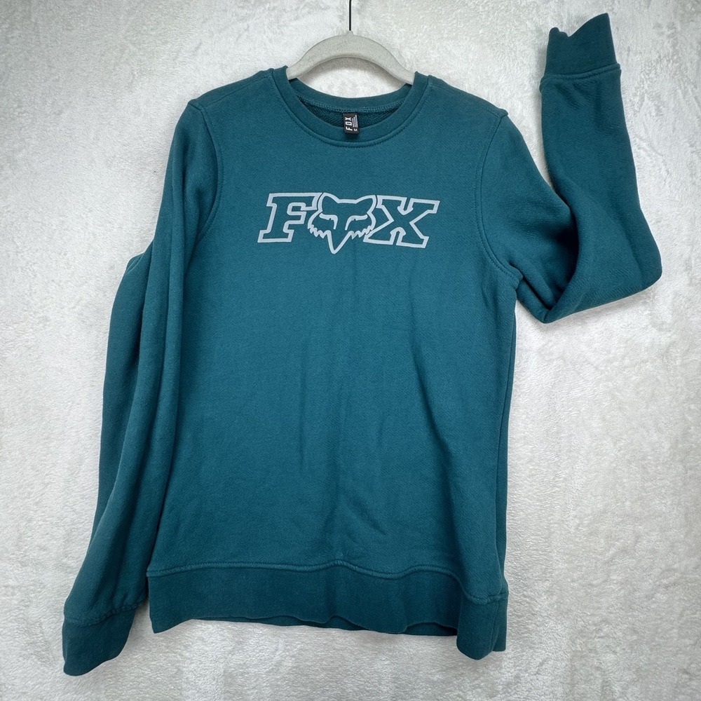 Fox Racing Crewneck Sweatshirt Men's M Teal Logo Pullover Motocross Casual